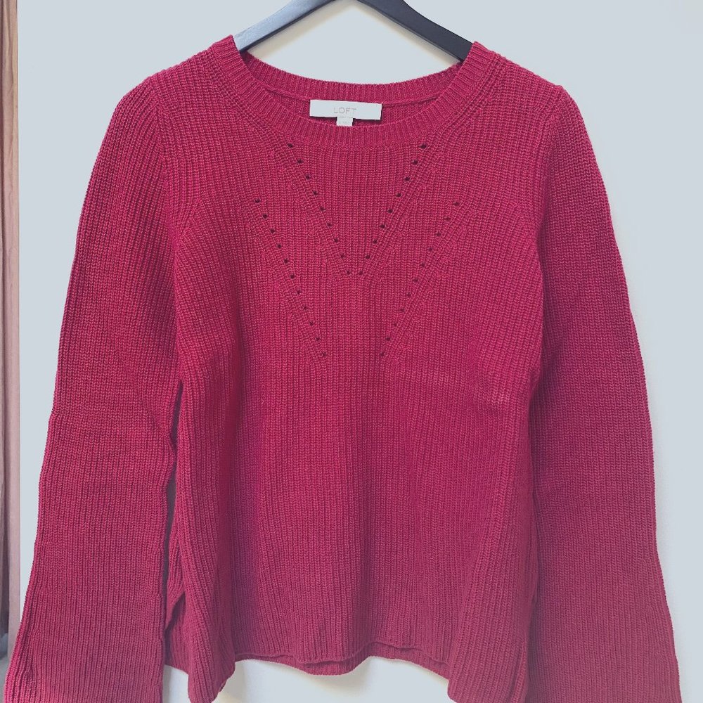 Loft Red Sweater with Bell Sleeves - Size S